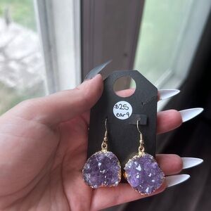 Purple Amethyst Geode Drop Earrings crystal new age spiritual bohemian